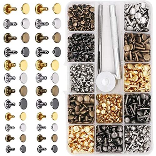 Hyuduo Metallstollen Doppelseitige Nieten mit Loch -Punch -Werkzeug 480pcs Sortiment für Lederhandwerk, Kleidungsbindung, Schuhe und Handtaschen Dekoration Retro Stil (4 Farben) von Hyuduo