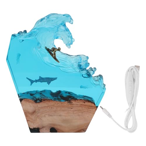 LED Ozean Surfing Nachtlicht Synthetisches Harz Holz Handgefertigtes Nachttisch Lampe Handgefertigtes Hölzerne Epoxidharz -Nachttisch Lampe 3D -Schreibtisch Kunst Ornament für von Hyuduo