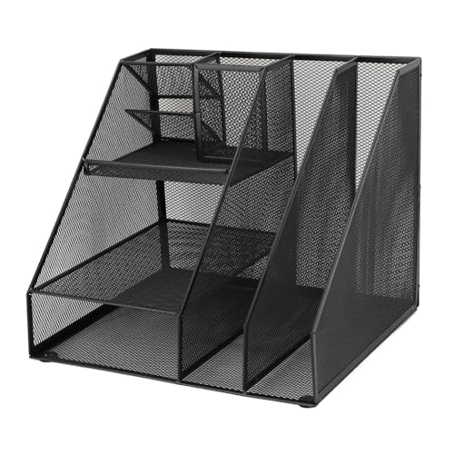 Schreibtisch-Organizer aus Netzgewebe, 5-teiliges Aktenregal für den Schreibtisch mit Stifthalter, Organizer für Bürobedarf aus Metallgeflecht für Büro, Schule und Zuhause von Hyuduo