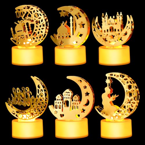 Hyunlai Ramadan Deko Lampe, 6 Stück LED Eid Mubarak Dekoration, Mond Stern lichter Tischdeko, Ramadan Dekoration Laterne, 3D Ramadan Lichter für Islamische Muslimische Ramadan Festival Dekorative Hyunlai Ramadan Deko Lampe, 6 Stück LED Eid Mubarak Dekoration, Mond Stern lichter Tischdeko, Ramadan Dekoration Laterne, 3D Ramadan Lichter für Islamische Muslimische Ramadan Festival Dekorative von Hyunlai