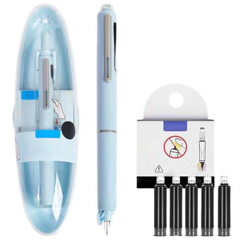Protectivemethod Füllfederhalter, einziehbarer Stift mit 5 schwarzen Tintenbeuteln, 0,38 mm Füllfederhalter für reibungsloses Schreiben und kein Auslaufen (Blau) von Hyunlai