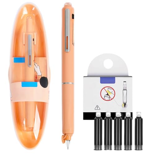 Protectivemethod Füllfederhalter, einziehbarer Stift mit 5 schwarzen Tintenbeuteln, 0,38 mm Füllfederhalter für reibungsloses Schreiben und kein Auslaufen (Orange) von Hyunlai
