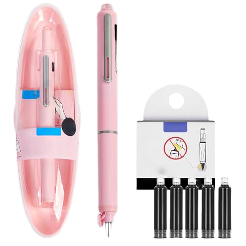 Protectivemethod Füllfederhalter, einziehbarer Stift mit 5 schwarzen Tintenbeuteln, 0,38 mm Füllfederhalter für reibungsloses Schreiben und kein Auslaufen (Rosa) von Hyunlai