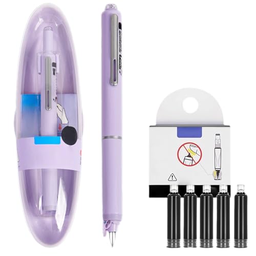 Protectivemethod Füllfederhalter, einziehbarer Stift mit 5 schwarzen Tintenbeuteln, 0,38 mm Füllfederhalter für reibungsloses Schreiben und kein Auslaufen (Violett) von Hyunlai