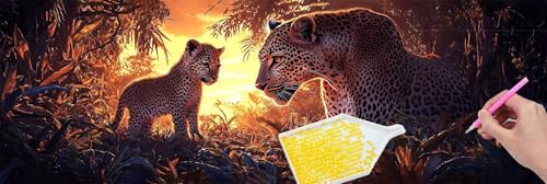 5D Diamond Painting Pictures Groß xxl, DIY Diamant Painting Bilder Kits, Forest Leopard Diamond Painting Set for Adults Beginners, Mosaic Making, Daiment Painting for Home Dekorieren 30x90 cm v-645 von Hyupuanj