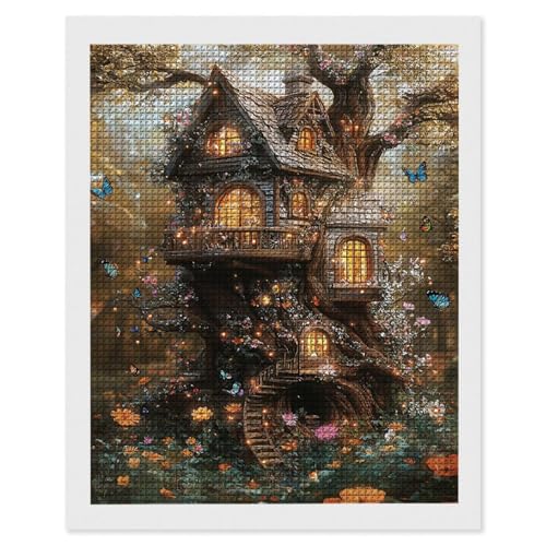 Diamond Painting Erwachsene Baumhäuser, 5D Diamant Painting Bilder, DIY Diamanten Stickerei Mosaikherstellung Bastelset Geeignet Als Geschenk, Entspannung und Als Home Wanddekorationen 35x50cm r-690 von Hyupuanj