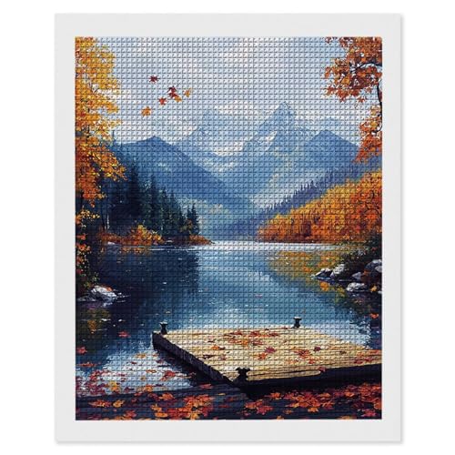Diamond Painting Herbst Seen, 5D Diamant Painting Bilder, DIY Diamanten Malerei Erwachsene und Kinder, Gem Art Mosaikherstellung Bastelset für Weihnachts Haus Wand Dekoration Geschenke 70x90 cm e-625 von Hyupuanj