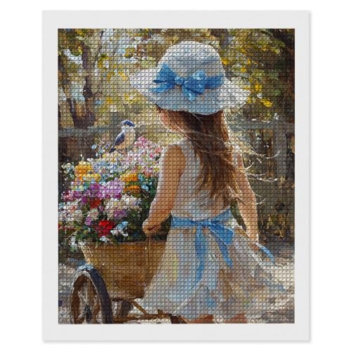 Diamond Painting Mädchen Blumenkorb, 5D Diamant Painting Bilder, DIY Diamanten Malerei Erwachsene und Kinder, Gem Art Mosaikherstellung Bastelset für Haus Wand Dekoration Geschenke 30x40 cm e-581 von Hyupuanj