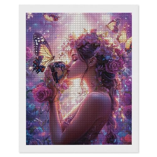 Diamond Painting Mädchen Schmetterlinge, 5D Diamant Painting Bilder, DIY Diamanten Malerei Erwachsene und Kinder, Gem Art Mosaikherstellung Bastelset für Haus Wand Dekoration Geschenke 35x50 cm e-577 von Hyupuanj