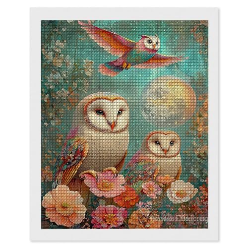 Diamond Painting Mond Eule, 5D Diamant Painting Bilder, DIY Diamanten Malerei Erwachsene und Kinder, Gem Art Mosaikherstellung Bastelset für Weihnachts Haus Wand Dekoration Geschenke 80x110 cm e-869 von Hyupuanj