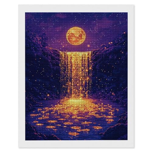 Hyupuanj Diamond Painting Erwachsene Wasserfall Mond, 5D Diamant Painting Bilder, DIY Diamanten Stickerei Mosaikherstellung Bastelset Geeignet Als Geschenk, Als Home Wanddekorationen 70x90cm r-615 von Hyupuanj
