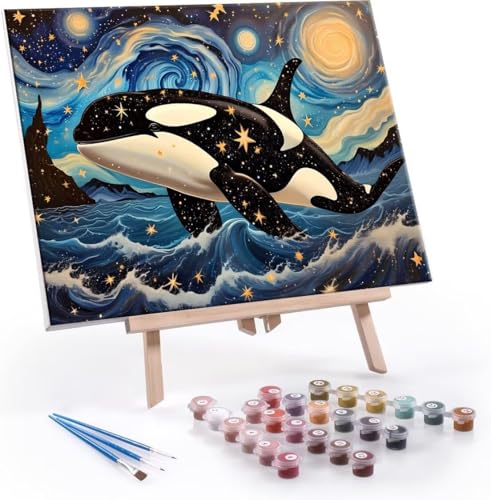 Malen Nach Zahlen Erwachsene, Paint by Numbers Malen Nach Zahlen, DIY Van Gogh Orca mit Pinseln und Acrylfarben Handgemalt Ölgemälde Leinwand für Home Deko Geschenke, Ohne Rahmen 20x30 cm J-157 von Hyupuanj