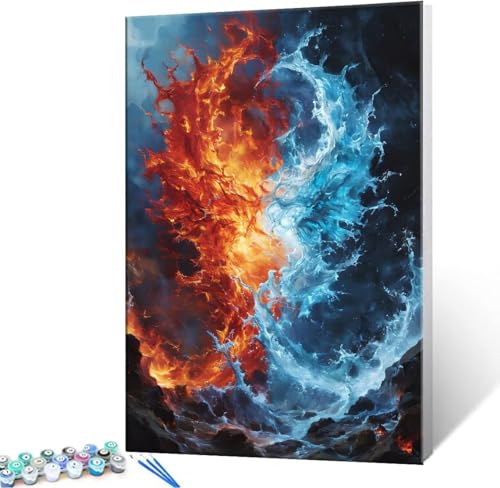 Malen Nach Zahlen Erwachsene Wasser Feuer - Malen Nach Zahlen für Kinder AnfäNger, Knitterfreie Leinwand, Pinsels Und Acrylfarbe - ohne Rand DIY Handgemalt öLgemäLde Kit Als Geschenk 50x70 cm L-636 von Hyupuanj