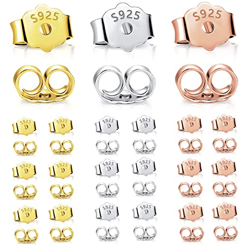 18 Stück Ohrring Rücken，Verschlüsse Gold Silber für Ohrstecker Ohrring 925 Sterling Silber Ohrring Stopper Ohrstecker Schmetterling Verschluss Ohrstopper für Schmuckherstellung von Hyxodjy