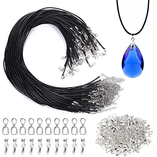 50 Stück Lederband Kette 50cm und 50 Stück Anhängerschlaufe Ösen Lederband Kette mit Verschluss Geflochtene Halskette Schnur Lederschnur für DIY Schmuck Halskette Leder Basteln Schmuckherstellung von Hyxodjy