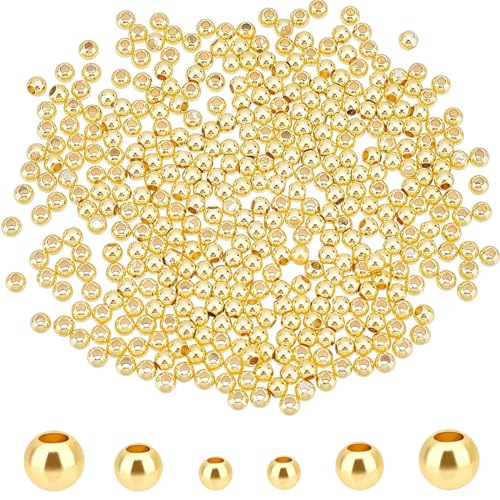 600 Stück 18K Gold Abstandsperlen,3 Größen Abstandsperlen Aus Metall， Glatte Runde Spacer Perlen Kleine Runde Abstandshalter Für Armband Halskette Schmuck DIY Handwerk von Hyxodjy