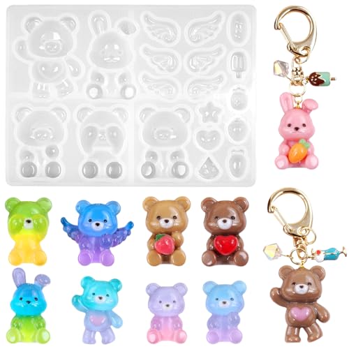HyzaPhix 3D Bären Silikonformen, Tier Epoxidharz formen Bär Gießform, Hase Gießformen Kaninchen Gussform für DIY Schlüsselanhänger, Ohrringe, Brosche, Haarnadel (Bären) von HyzaPhix
