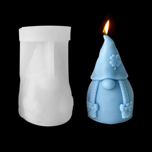 HyzaPhix 3D Wichtel Silikonformen Gießformen Zwerg Kerzenform Weihnachtsmann Silikon Seifenform Weihnachten Epoxidharz Formen für DIY Weihnachts Kleeblatt Geschenk Dekor (Kleeblatt Zwerg) von HyzaPhix