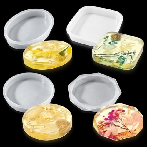 HyzaPhix 4 Stück Harzformen Silikon, Resin Gießharz Silikonform, Runde Gießform Ovale Quadratische Epoxidform für DIY-Harzhandwerk, Seife, Briefbeschwerer, Untersetzer (4 pcs) von HyzaPhix