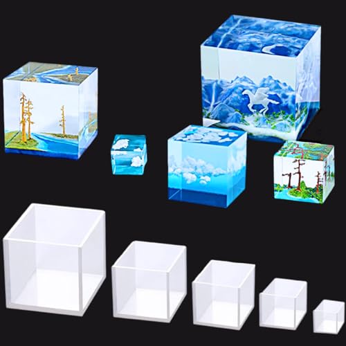 HyzaPhix 5pcs Quadrat Resin Silikonform Würfel Epoxidharz Formen Kerzen Gießform Quadratische Harzform Kristall Harz Gießen Formen Square Cube Silicone Molds für DIY Handwerk Kerzen von HyzaPhix