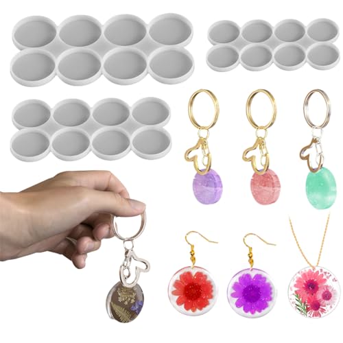 HyzaPhix Resin Silikonform Schlüsselanhänger, 3 Stück Runde Harzformen Schmuck Gießform Anhänger Epoxidharz Formen Rund Silikon Formen for DIY Schmuck, Ohrringe (Runde) von HyzaPhix