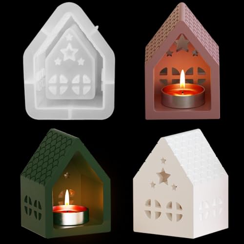HyzaPhix Silikonformen Gießformen Häuser, 3D Haus Silikonform Kerzenhalter Silikon Gießform Weihnachten Giessformen für Handwerk Lichthäuser,Gips Epoxidharz Haus Selber Machen (Stern) von HyzaPhix