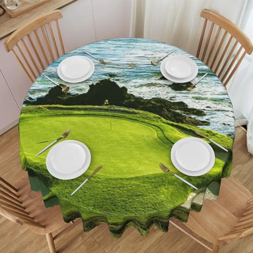 Hzhuaoeg Runde Tischdecke, Strand, Golfplatz, bedruckt, rund, abwischbar, Tischdecke für Partys, Picknicks, Gärten, 150 cm von Hzhuaoeg