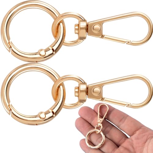 Hzopcw 2 Sets Drehverschluss-Clips, Metall-Schlüsselanhänger-Clip, doppelte Öffnung, Karabinerverschlüsse für Schlüsselbänder, Basteln, Gepäck, Geldbörse, Taschen, Zubehör, Gold Hzopcw 2 Sets Drehverschluss-Clips, Metall-Schlüsselanhänger-Clip, doppelte Öffnung, Karabinerverschlüsse für Schlüsselbänder, Basteln, Gepäck, Geldbörse, Taschen, Zubehör, Gold von Hzopcw