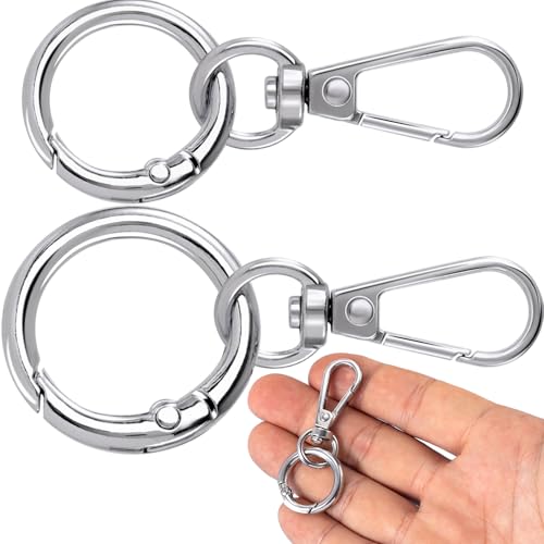 Hzopcw 2 Sets Drehverschluss-Clips, Metall-Schlüsselanhänger-Clip mit 2 Größen, doppelte Öffnung, Karabinerverschlüsse für Schlüsselbänder, Basteln, Gepäck, Geldbörse, Taschen, Zubehör, Silber Hzopcw 2 Sets Drehverschluss-Clips, Metall-Schlüsselanhänger-Clip mit 2 Größen, doppelte Öffnung, Karabinerverschlüsse für Schlüsselbänder, Basteln, Gepäck, Geldbörse, Taschen, Zubehör, Silber von Hzopcw