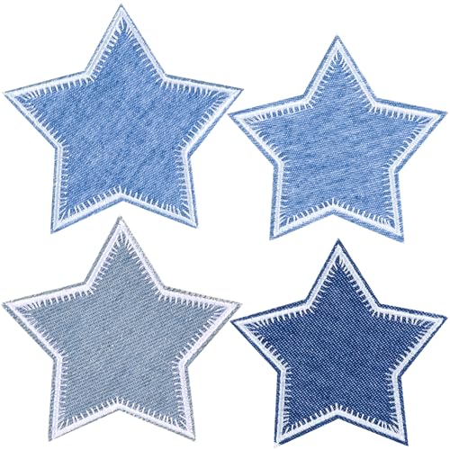 Hzopcw 4 x Stern-Aufnäher zum Aufbügeln, Denim-Stoffapplikationen, zum Aufnähen, Reparaturapplikationen für Kleidung, Jeans, Kleid, Hüte, Röcke, Jacken, Rucksäcke, Denim-Tasche, Blau Hzopcw 4 x Stern-Aufnäher zum Aufbügeln, Denim-Stoffapplikationen, zum Aufnähen, Reparaturapplikationen für Kleidung, Jeans, Kleid, Hüte, Röcke, Jacken, Rucksäcke, Denim-Tasche, Blau von Hzopcw