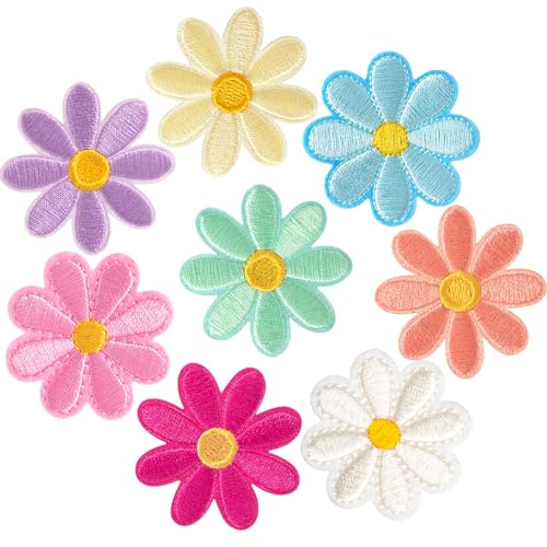 Hzopcw 8 x Blumen-Aufnäher zum Aufbügeln, niedliche Gänseblümchen, bestickte Aufnäher für Hüte, Blumen-Aufnäher für Kleidung, Jacken, Jeans, Hoodies, Hemden, Packungen, Taschen, 8 Farben Hzopcw 8 x Blumen-Aufnäher zum Aufbügeln, niedliche Gänseblümchen, bestickte Aufnäher für Hüte, Blumen-Aufnäher für Kleidung, Jacken, Jeans, Hoodies, Hemden, Packungen, Taschen, 8 Farben von Hzopcw