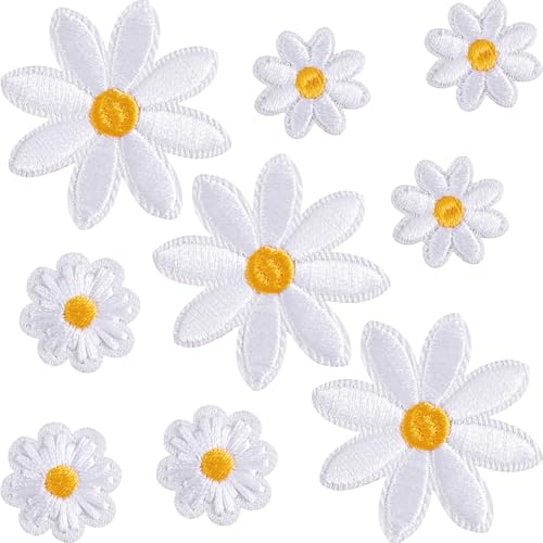 Hzopcw 9 x Blumen-Aufnäher zum Aufbügeln, niedliche Gänseblümchen, bestickte Aufnäher für Hüte, Blumen-Aufnäher für Kleidung, Jacken, Jeans, Hoodies, Hemden, Packungen, Taschen, Weiß Hzopcw 9 x Blumen-Aufnäher zum Aufbügeln, niedliche Gänseblümchen, bestickte Aufnäher für Hüte, Blumen-Aufnäher für Kleidung, Jacken, Jeans, Hoodies, Hemden, Packungen, Taschen, Weiß von Hzopcw