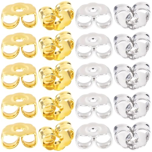 Hzopcw Ohrring-Verschlüsse aus Metall, 18 Karat Gold und versilbert, Verschluss-Ohrring-Verschlüsse für Ohrstecker, Schmetterlingsverschluss, Ersatz für Damen und Herren, Gold und Silber, 20 Stück von Hzopcw