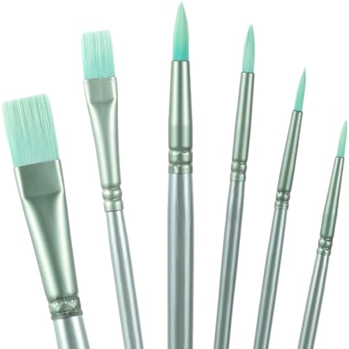 Hzopcw Pinsel für Acrylmalerei, Nylon-Aquarellpinsel-Set, Acryl-Pinsel-Sets für Acryl, Aquarell, Gouache, Ölgemälde, Grün, 6 Stück von Hzopcw