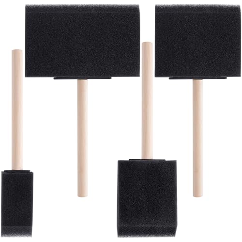 Hzopcw Schaumstoff-Pinsel, Schwamm-Malwerkzeug mit Holzgriff, Schwamm-Pinsel für Lack, Färben, Kleben, Basteln, Heimwerker, Reinigung (2,5 cm, 5,1 cm, 7,6 cm, 10,2 cm), Schwarz, 4 Stück von Hzopcw