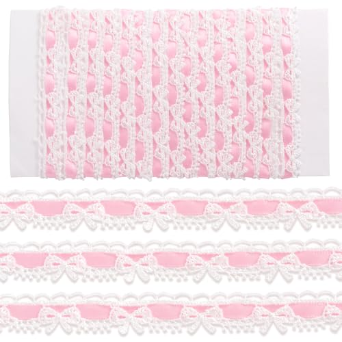 Hzopcw Spitzenband mit Schleife, Vintage-Stil, zum Nähen, für Bastelarbeiten, Schleifeneinfassung, Stoffverzierungen für Jahrestag, Geburtstag, Weihnachten, Verlobung, Neujahrsdekoration, Rosa Hzopcw Spitzenband mit Schleife, Vintage-Stil, zum Nähen, für Bastelarbeiten, Schleifeneinfassung, Stoffverzierungen für Jahrestag, Geburtstag, Weihnachten, Verlobung, Neujahrsdekoration, Rosa von Hzopcw