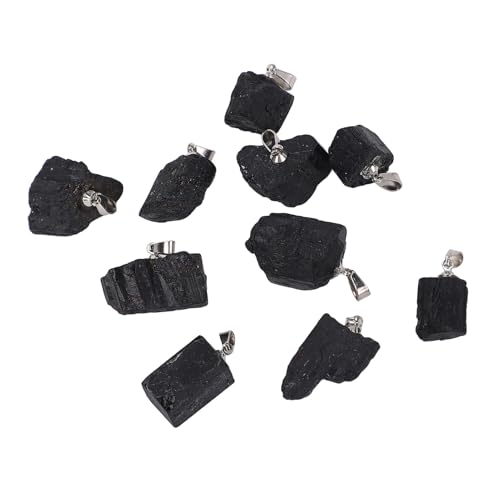 10 Pcs Unregelmäßige Schwarze Achatanhänger, Schwarzer Achat -Gesteinsschmuck Schwarze Steinanhänger mit Edelstahlhaken für Halskettenarmbandschlüsselkette von Hztyyier