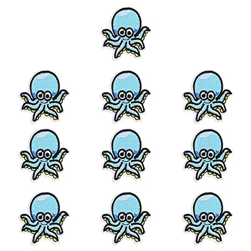 10 Stück Stoffaufkleber, Aufbügler Süße Seestern Octopus Patches für Jeans, Jacken, Schuhe, Hüte und Kleidung(Tintenfisch) von Hztyyier