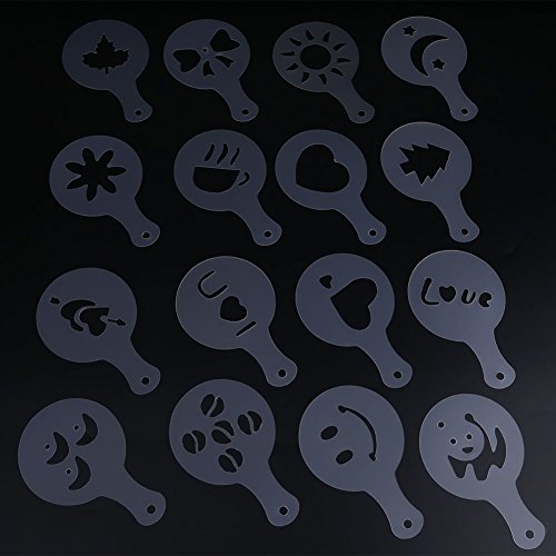 16 Stücke Cappuccino Schablonen, Barista Schablone Cappuccino Verzierer, Kunststoff Kaffee Schablonen Sets Kaffee Dekorieren Vorlage 16 Stücke Cappuccino Schablonen, Barista Schablone Cappuccino Verzierer, Kunststoff Kaffee Schablonen Sets Kaffee Dekorieren Vorlage von Hztyyier