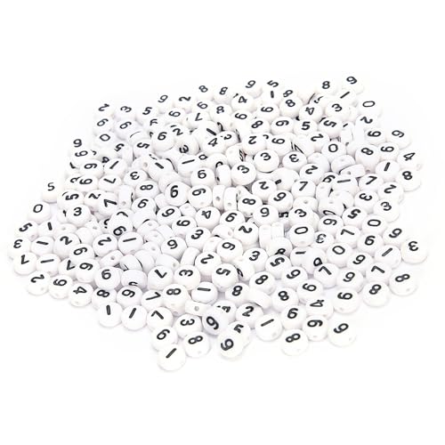 500 Stück Weiße Runde Acryl Perlen, DIY Handgefertigte Perlen Schmuck Zubehör Nummer 0-9 für Craft Collection von Hztyyier