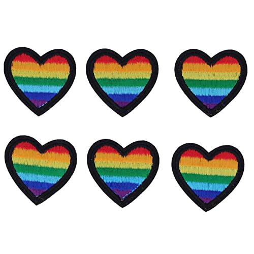 6 Stück Regenbogen-Herz-Patches, Buntes Herz Zum Aufbügeln, Herz-Applikations-Patches Zum Nähen, Stickerei, Rucksäcke, Jacken, Kleidung, Reparatur(Schwarzer Rand) von Hztyyier
