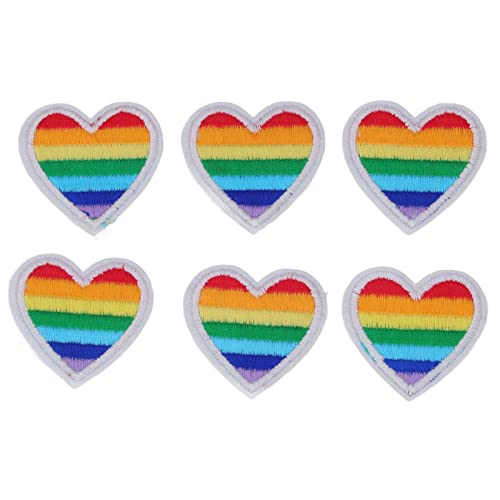 6 Stück Regenbogen-Herz-Patches, Buntes Herz Zum Aufbügeln, Herz-Applikations-Patches Zum Nähen, Stickerei, Rucksäcke, Jacken, Kleidung, Reparatur(Weißer Rand) von Hztyyier