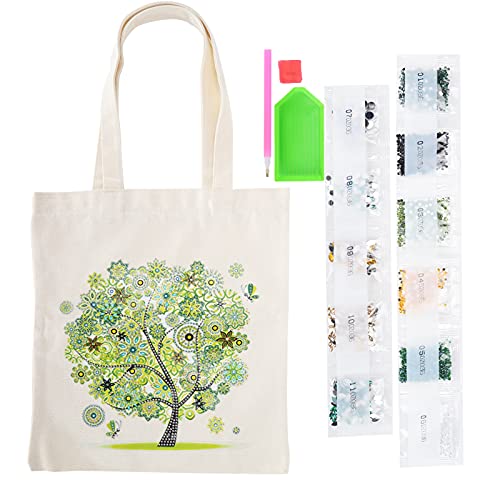 Baumwoll Canvas Einkaufstasche mit Diamanten, 5D DIY Diamond Painting Einkaufstaschen für Den Einkauf Tägliche Organisation Diamond Art Handtasche(1) von Hztyyier