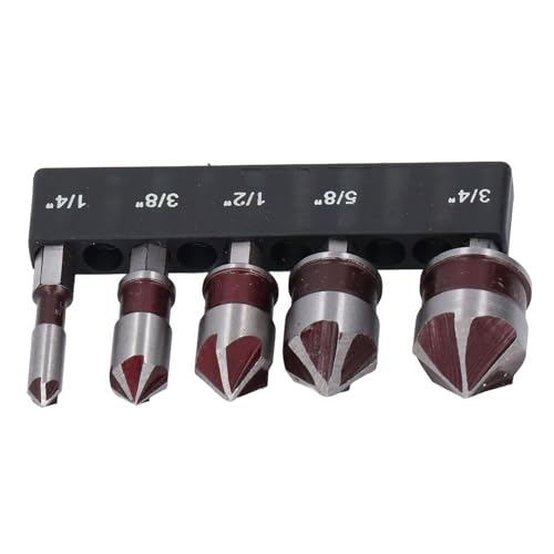 Countersink -Bohrer -Bit Set Schneide für Holzleistung Bohrer 5 Flöte Hex Shank 1/4in 3/8 1/2 5/8 3/4in, Geeignet für die Verarbeitung von Board Kammern Geeignet von Hztyyier