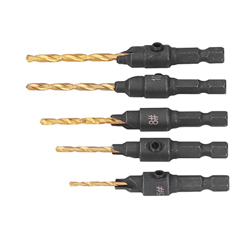 Countersink -Bohrer -Bit für Holzbearbeitung, Self Startpunkt, 5 Flötendesign, 1/4in Hex Shank, Insgesamt 5pcs von Hztyyier