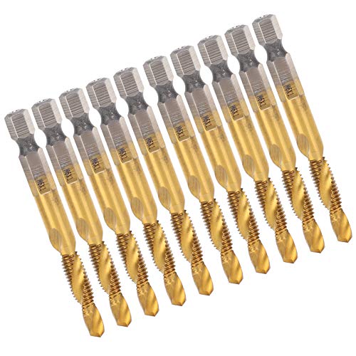 Hochgeschwindigkeitsstahl Hex Shank Schraubhahn Ti -Beschichtung Verbundspiralflöte -Hahn Zum Bohr- und Klopfen mit Kohlenstoffstahl und Kupfer 10pcs für Workshop -Werkzeuge von Hztyyier