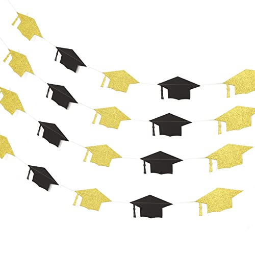 Hztyyier 4 Stück Abschlusshut-Banner, Abschluss-Luftschlangen für College-Schule, Kindergarten, Klassenzimmer, Abschlussfeier-Dekorationen von Hztyyier