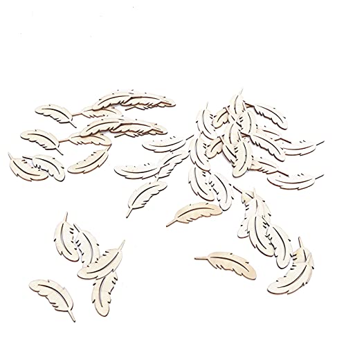 Hztyyier Holzscheiben Niedliche DIY Federform Unvollendete Chips Holzhandwerk für Dekoration, 25 Stcs Schmuck DIY Handgefertigte Accessoires von Hztyyier