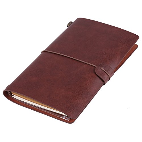 Hztyyier Klassische Reisenotizbuch PU Leder personalisierte Journal Tagebuch nachfüllbare Notizblock für Männer Frauen 5 Farben optional(Dunkelbraun) von Hztyyier