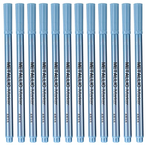 Hztyyier Metallic Marker Stift Set Feiner Punkt Permanent Tintenkunstzubehör Zum Zeichnen von Malerei Schreiben, Erwachsene Basteln 12pcs/Box (BLUE) von Hztyyier